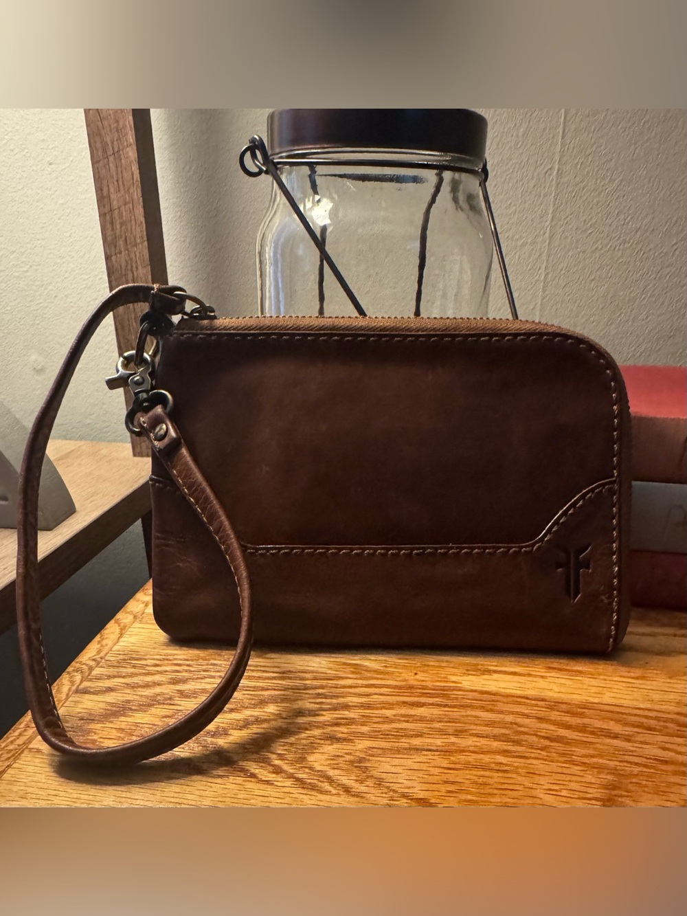 Frye Dark Brown Leather Wristlet Clutch